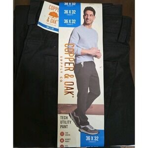 Copper & Oak Men's Tech Utility Pant Straight Fit Black Size 36x32
